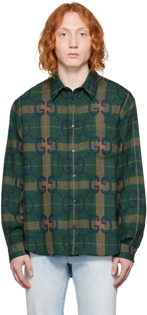 gucci green check shirt